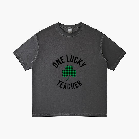 One Lucky Teacher Buffalo Plaid Green Shamrock Gradient T Shirts