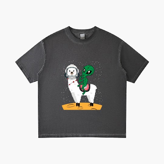 Llama Alien Funny Animal Pun Joke Lover Spacecraft Gradient T Shirts