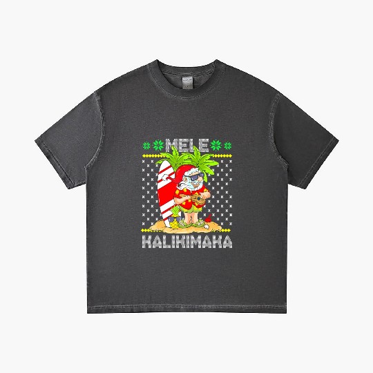Mele Kalikimaka Santa Claus Surfer Guitar Gradient T Shirts