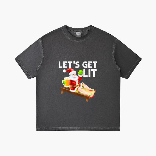Lets Get Lit Santa Funny Christmas In July Santa Gradient T Shirts
