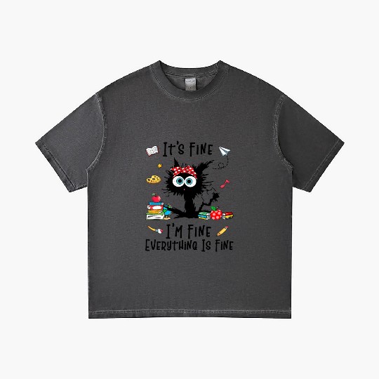Black Cat It'S Fine I'M Fine Everything Is Fine Gradient T Shirts