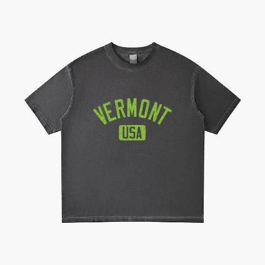 Vermont Usa Arched Text Distressed Lime Green Prin Gradient T Shirts