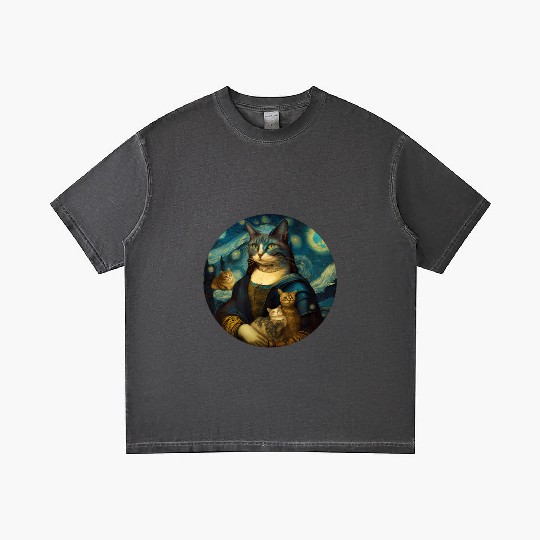 Mona Lisa With Cats Starry Night Van Gogh Painting Gradient T Shirts