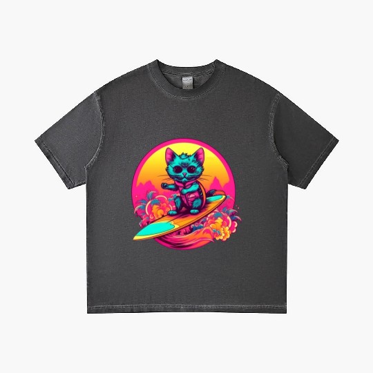 Cool Retro Surfing Cat Gradient T Shirts