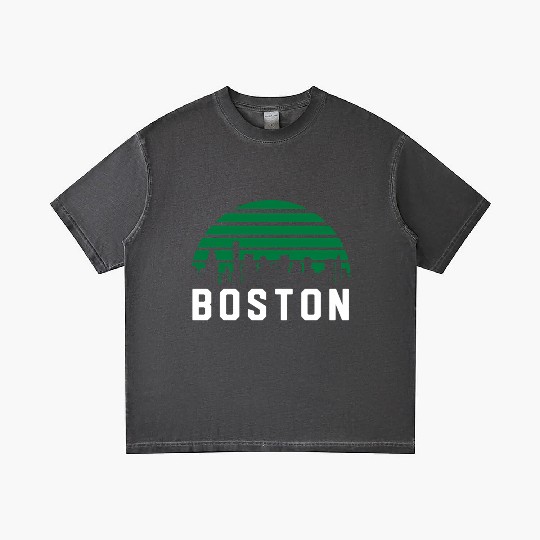 Boston Massachusetts Cityscape Green Gradient T Shirts