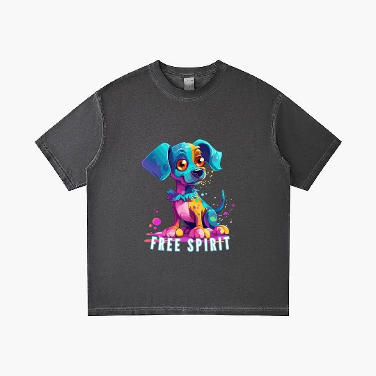 Free Spirit Gradient T Shirts: Puppy Synthwave Graffiti Kids