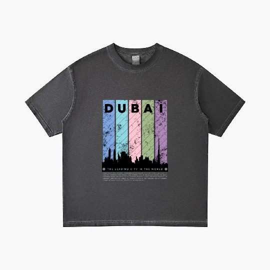 Black Colorful Dubai The Leading City in the World Gradient T Shirts