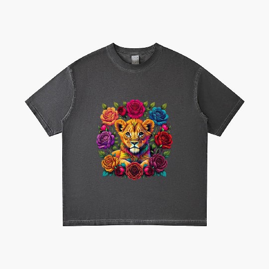 Floral Serenity: A Lion Cub's Innocence Gradient T Shirts