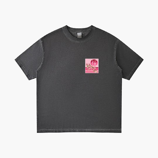 Cherry Blossom Gradient T Shirts, Sakura Flowers Kanji Pocket