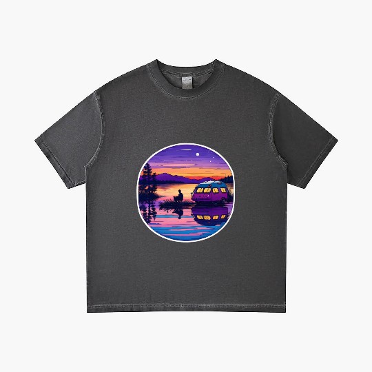 A Camper Enjoying A Peaceful Lakeside Gradient T Shirts