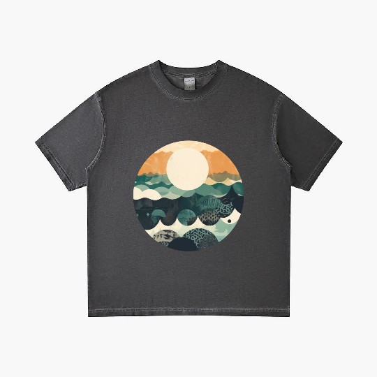 Hokusai Japanese Art Inspired Patterned Ocean Gradient T Shirts