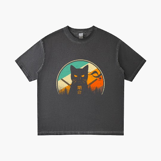 Vintage Japanese Cat Kawaii Retro Style Cat Kitten Gradient T Shirts