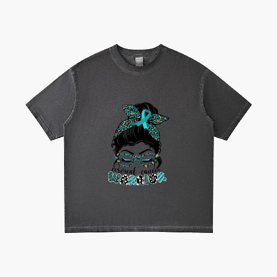 Cervical Cancer Warrior Messy Bun Girl Design Gradient T Shirts