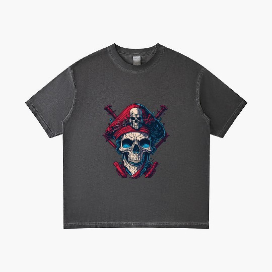 Pirate Jolly Roger Skull Wrecked Red White Gradient T Shirts