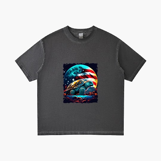 America turtle under Moon with American Flag Gradient T Shirts