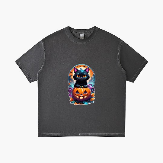A Black Cat with Halloween Pumpkin Gradient T Shirts