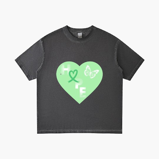 Liver Cancer Hope & Butterfly Heart Green/White Gradient T Shirts