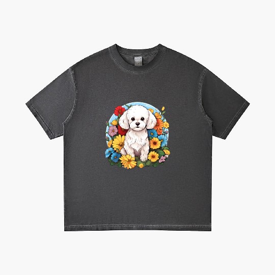 Bichon Frise Floral Flower Cute Colorful Puppy Dog Gradient T Shirts