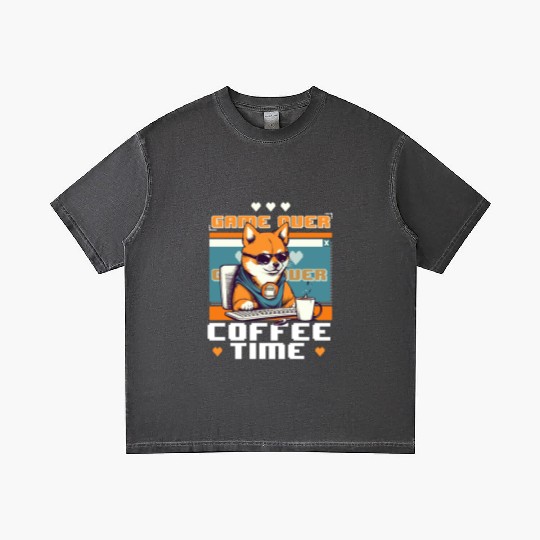 Game Over Coffee Time Funny Gamer Shiba Inu Gaming Gradient T Shirts