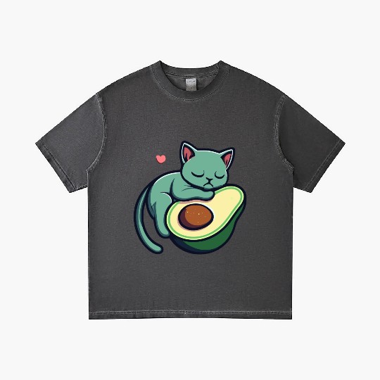 Green Cat Sleeping On An Avocado With Heart Gradient T Shirts