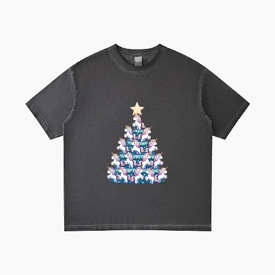 Unicorn Christmas Tree Design Gradient T Shirts