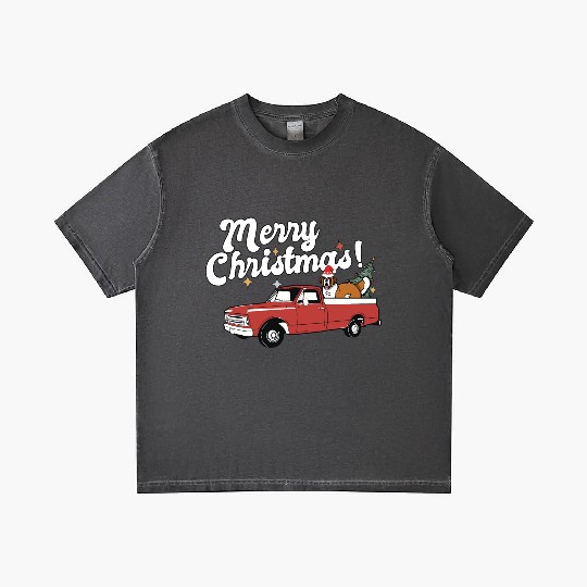 Vintage Red Pick Up Truck Saint Bernard Dog Merry Gradient T Shirts