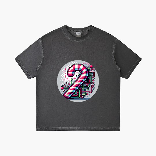 Neon Cyberpunk Candy Cane 8-Bit Pixel Christmas Gradient T Shirts