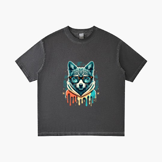Hipster Wolf Drip Gradient T Shirts