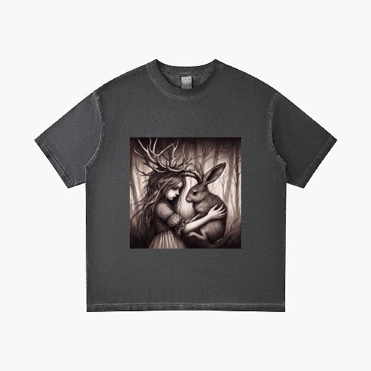 Illustration of Girl with Jackalope Gradient T Shirts