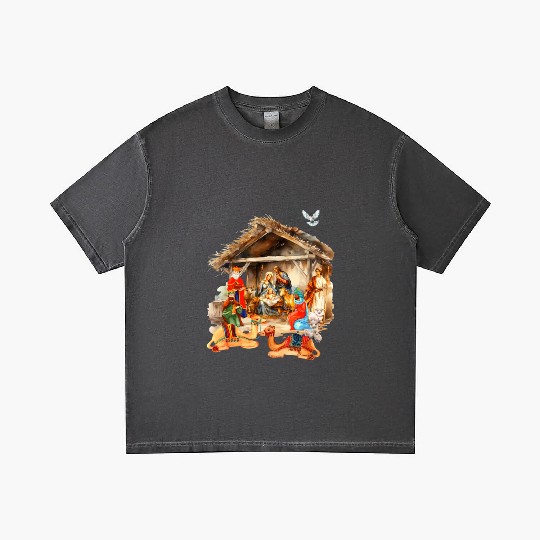 Nativity scene with Mary Joseph Baby Jesus Gradient T Shirts
