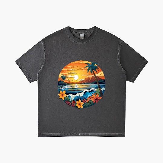 Retro Surfboard Design Flowers Palm Trees Ocean Gradient T Shirts