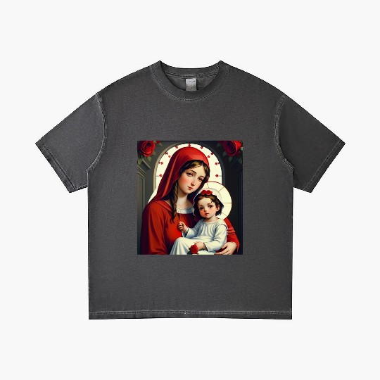 Mother Mary and Baby Jesus with Roses Gradient T Shirts