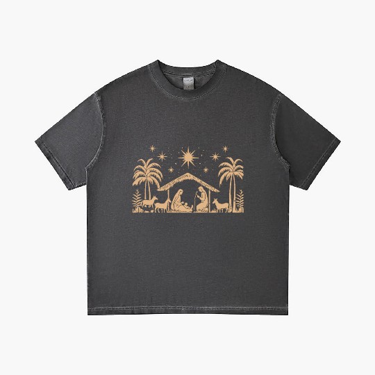 Nativity Scene with Mary Joseph Baby Jesus Gradient T Shirts
