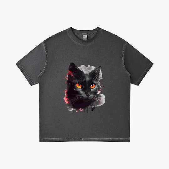 Black Cat Japanese Watercolor Mystery Gaze Gradient T Shirts