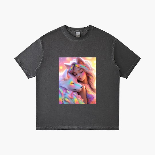 Rainbow Friends - White Wolf and Girl Gradient T Shirts