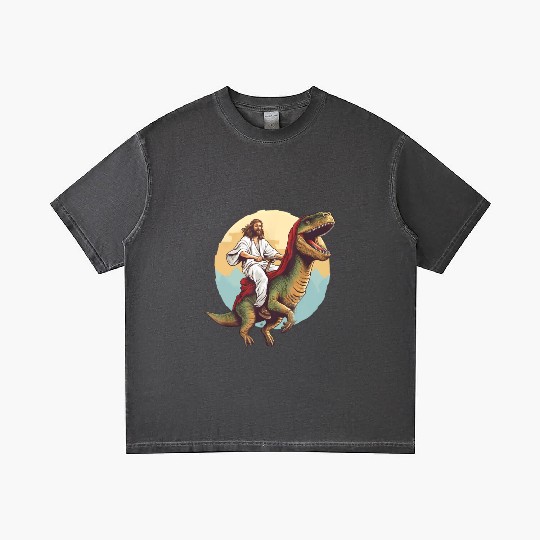 Jesus Riding a Dinosaur Meme Dino Lover Gradient T Shirts