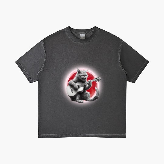 Rock Cat Playing Guitar Gradient T Shirts under the red moon