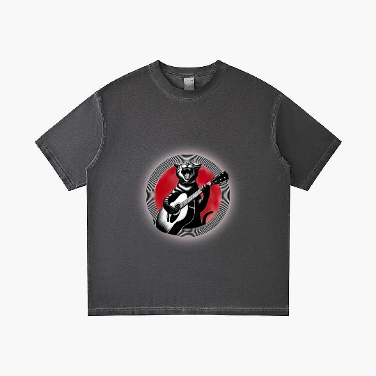 Rock Cat Playing Guitar Gradient T Shirts under the red moon
