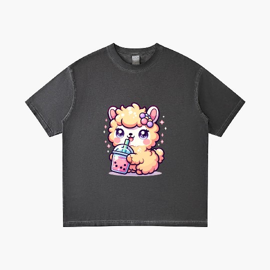 Kawaii Llama Sips Bubble Tea Cute Llama Boba Tea Gradient T Shirts