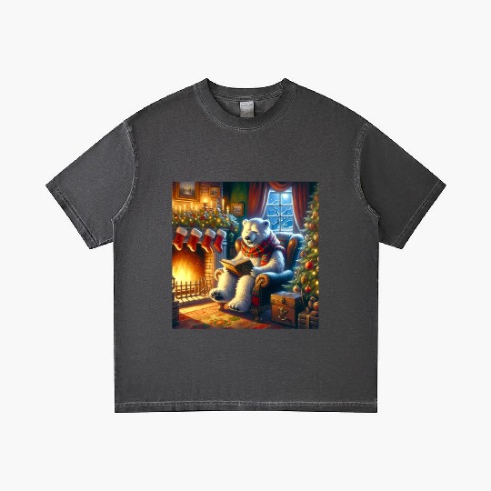 Winter Tales-Merry Cozy Bear Reading by Fireplace Gradient T Shirts