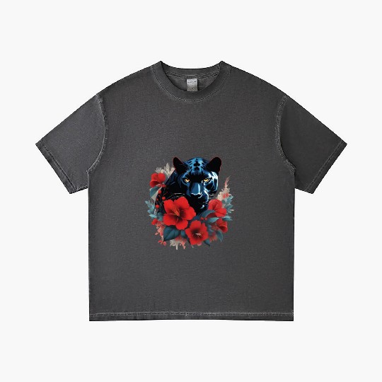 Dynamic Panther Embraces Kindness in Floral Glory Gradient T Shirts