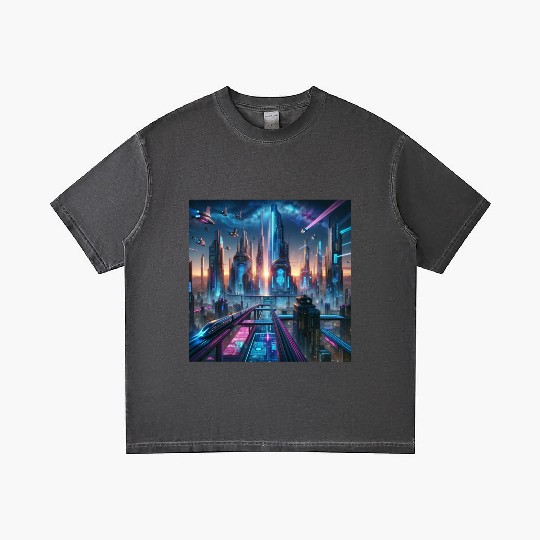 Future Metropolis Neon Cityscape at Night Gradient T Shirts