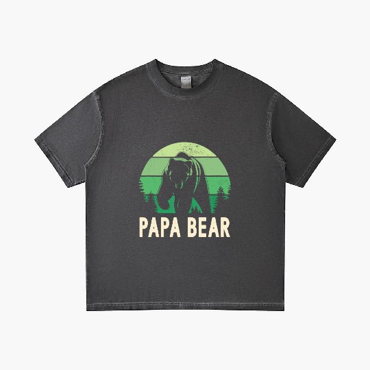 Papa Bear Forest Green Retro Mens Gradient T Shirts