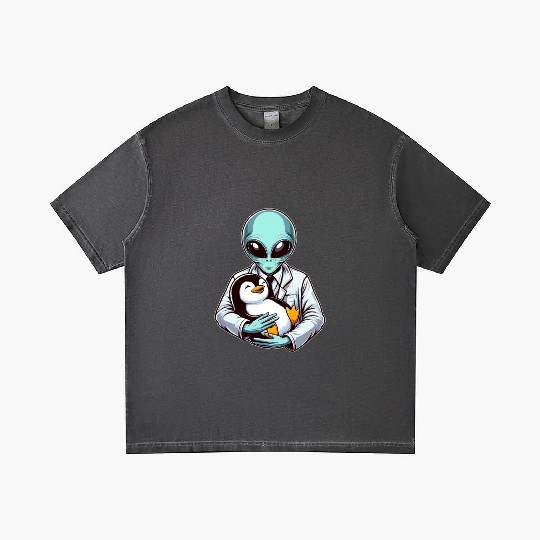 Alien Embracing Penguin Gradient T Shirts
