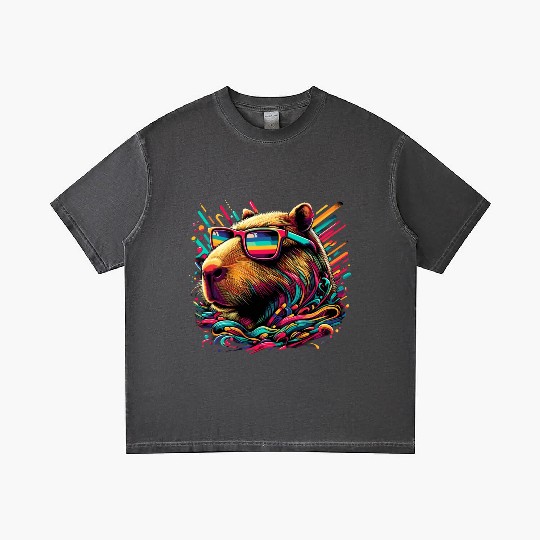 Neon Capybara With Sunglasses Gradient T Shirts