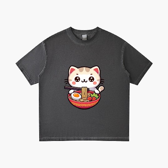 Cute Cat Eating Ramen Gradient T Shirts