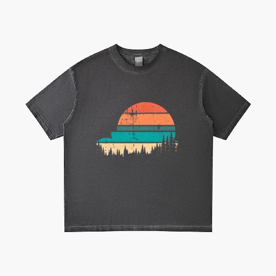 Retro Evergreen Sunset Stepped Circle Design Gradient T Shirts