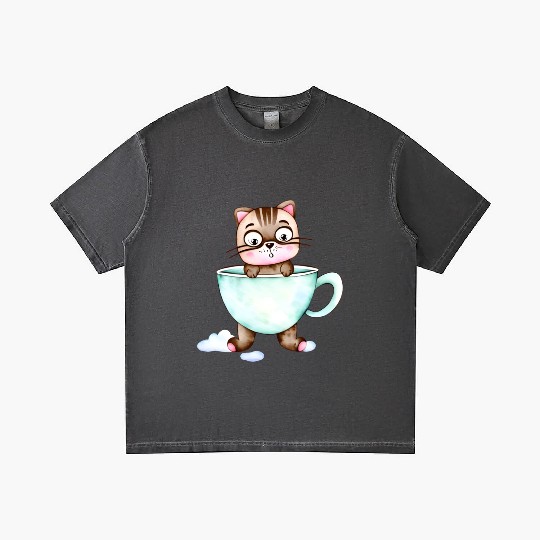 Surprised Silly Cat Wearing Coffee Cup Gradient T Shirts
