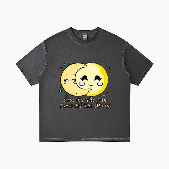 Live By The Sun Love By The Moon, Cartoon Sun Moon Gradient T Shirts