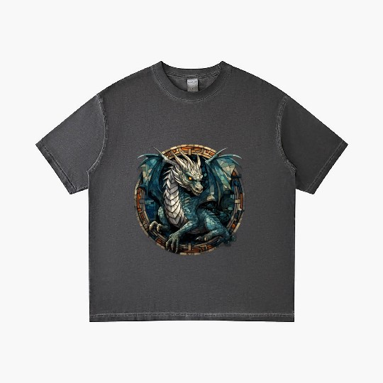 Cerulean Coil: The Stained Glass Dragon Gradient T Shirts